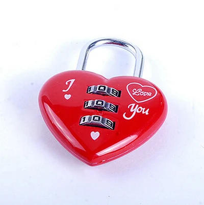 1PCS Cute Design Mini 3 Digits Luggage Suitcase Padlock Coded Lock Red Heart Shaped Luggage Lock Travel Accessories Random