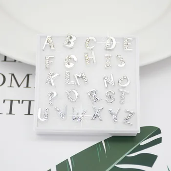 

New tiny English word Initial Letter monogram charm earring small color Zircon 26 English name Initial Alphabet earring jewelry