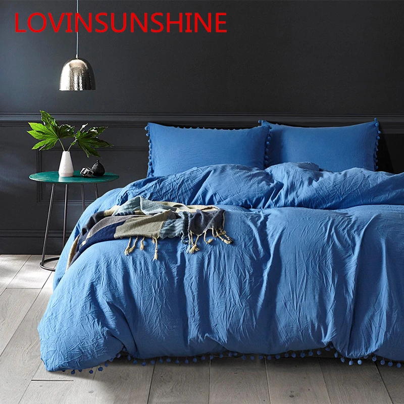

LOVINSUNSHINE Luxury Duvet Cover Bedding Set King Size Duvet Cover Set Blue Solid Comforter Bedding Set Queen JI01#