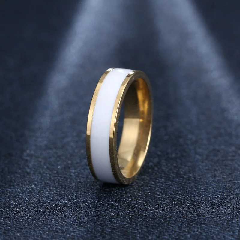 CACANA Stainless Steel Rings For Women Golden White Glue Fashion Jewelry Wholesale NO.R367