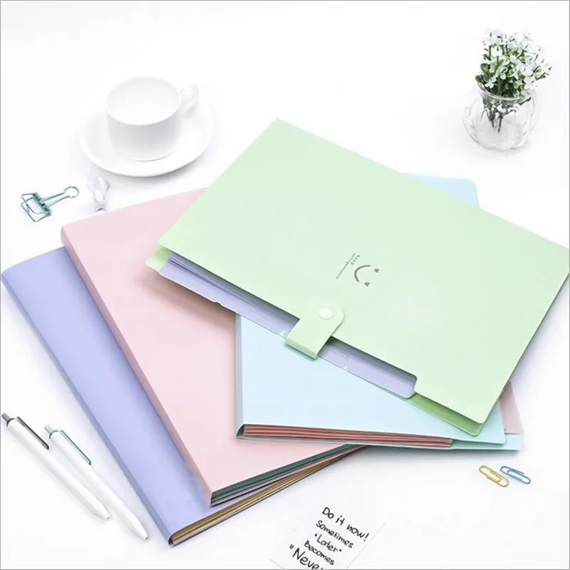 

1pcs smile candy color PVC material Multilayer folder envelope bag Expanding wallet for A4 paper or bill office school supplies