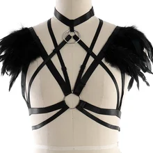 Перо клетка бюстгальтер жгут Эполет плеча крылья укороченный Топ стимпанк фестиваль горящий плюс Размеры Свадебные Хэллоуин белье