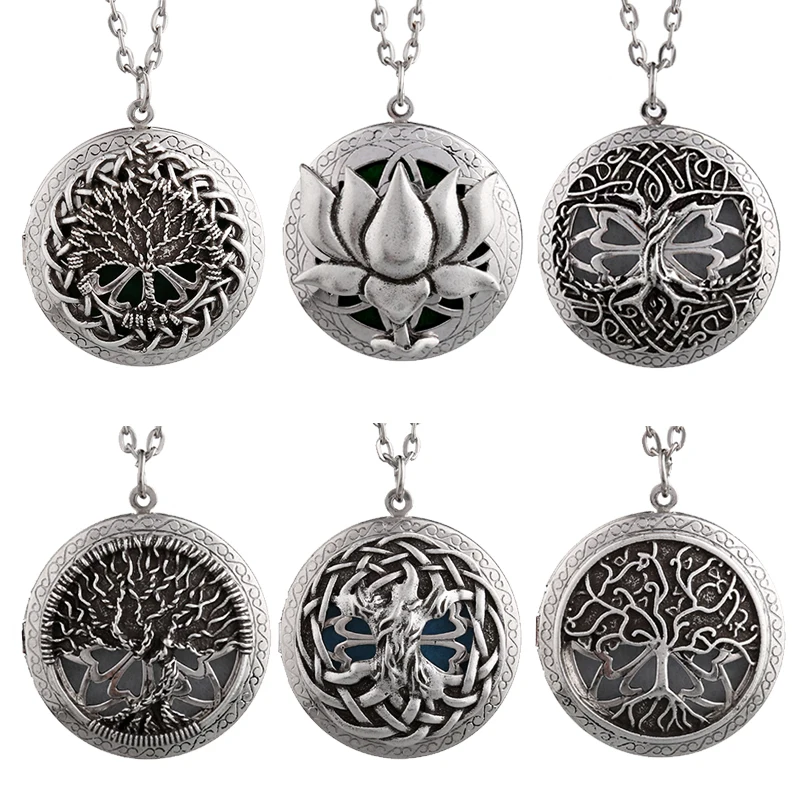 

1pc Celtics Knots Tree of Life Essential Oil Diffuser Locket Necklace Pendant Lotus Tree of Life Collections Aroma Jewelry