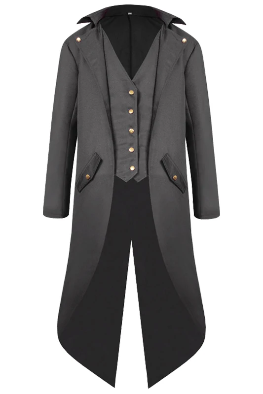 Средневековый Костюм для взрослых мужчин, смокинг, пальто, костюм, вечерние костюмы на Хэллоуин, униформа Ренессанса, благородная панк Мужская однотонная куртка, одежда - Цвет: Черный