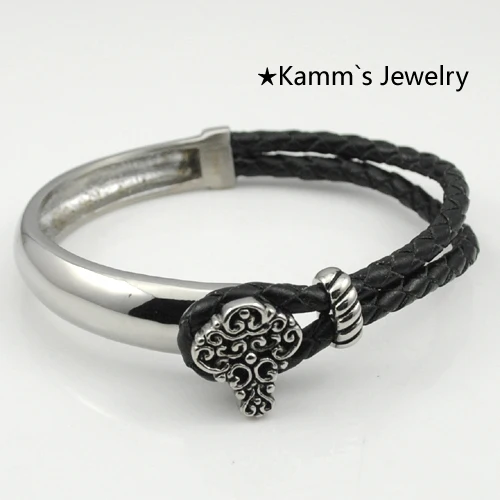 Charms plata cuerda pulsera de acero inoxidable punk rock caveira wrist band prata nueva pulsera elástica música viajero KB561