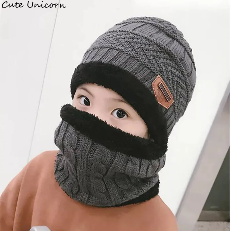 

parent child 2pcs fashion Winter Beanies Knitted Hat and scarf for 3-14 years old girls and boys students Hats Caps Hat