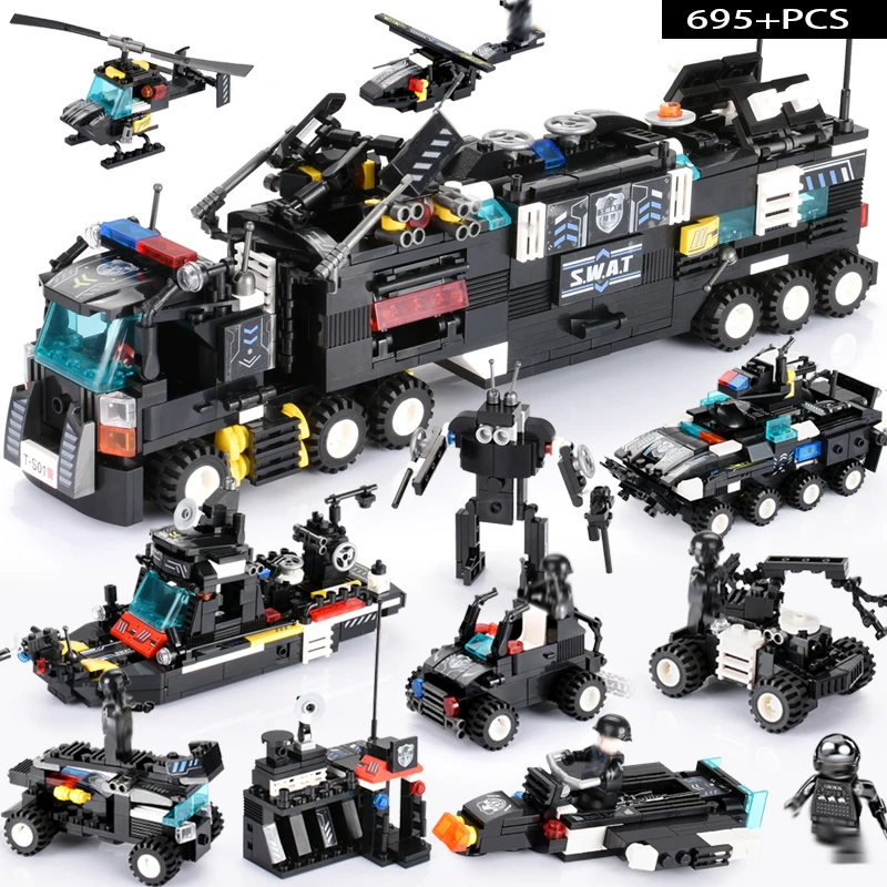 

8 IN 1 City Police Building Blocks Compatible LegoINGly City SWAT Team Truck Blocks bricks Educational Toys For Boys Children