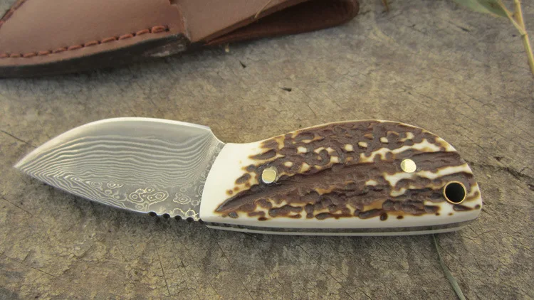 Дамасский стальной нож, Походный нож, портативные охотничьи ножи для выживания с кожаной оболочкой, фиксированный нож EDC