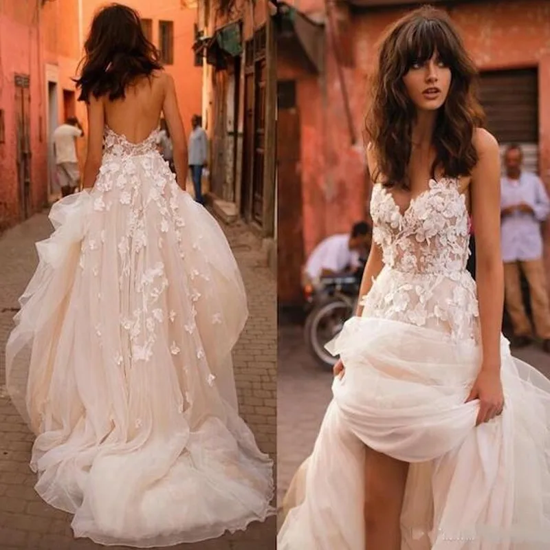 

robe de mariee Women Dress Backless Boho vestido de noiva casamento Off Shoulder Tulle Long Formal Dresses Appliques