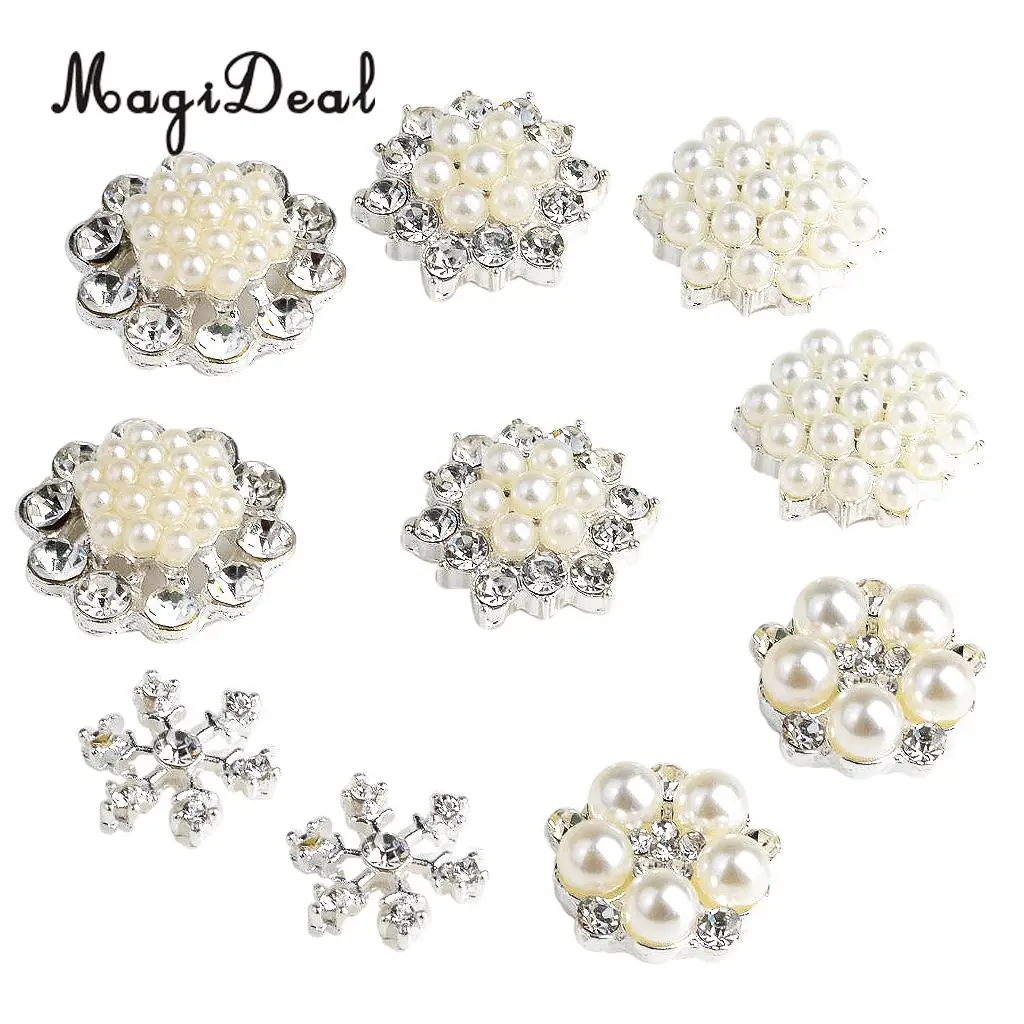 10pcs DIY Diamante Flower Cluster Crystal Rhinestone Pearl Embellishment Flatback Buttons DIY Wedding Hair Bow Decor Craft