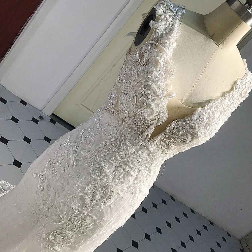 RSW450 без рукавов v-образный вырез Иллюзия сзади Русалка Кружева свадебное платье