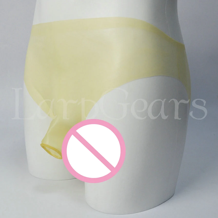 Transparent rubber latex briefs with half penis sheath Rubber underwear with condom pants