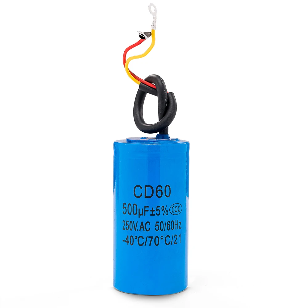 CD60 500 мкФ 250V AC пусковой конденсатор для сверхмощного электрического двигателя Воздушный компрессор красный желтый два провода