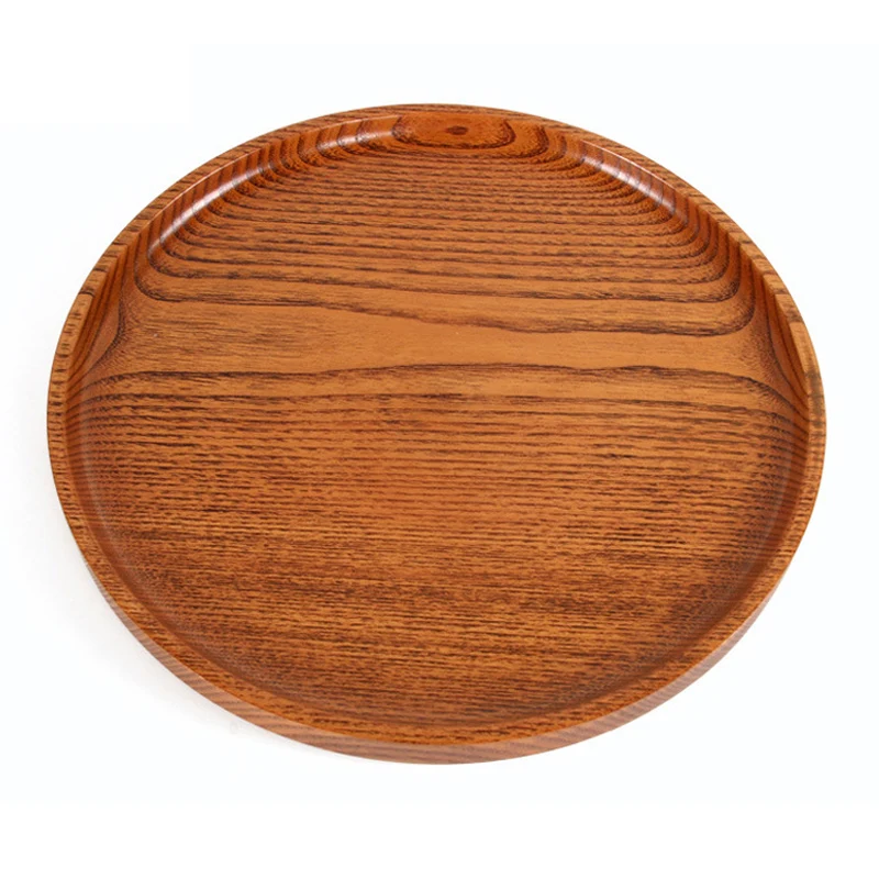 Round Solid Wood Tea Tray Serving Plate Large Fruit Food Snack Serving Platter Storage Tray Coffee Tray Wooden Kitchen Utensils (5)