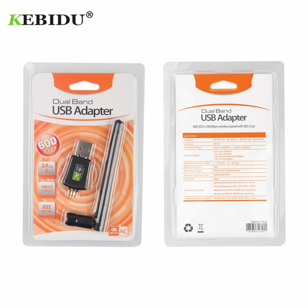 Сетевой адаптер Kebidu с бесплатным драйвером Wifi USB Двухдиапазонный 600 Мбит/с 5/2 4 ГГц