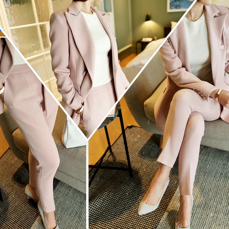 Для женщин одежда модные повседневные Комплекты/женские деловые пальто сплошной цвет две пуговицы костюм блейзеры + Штаны брюки комплект