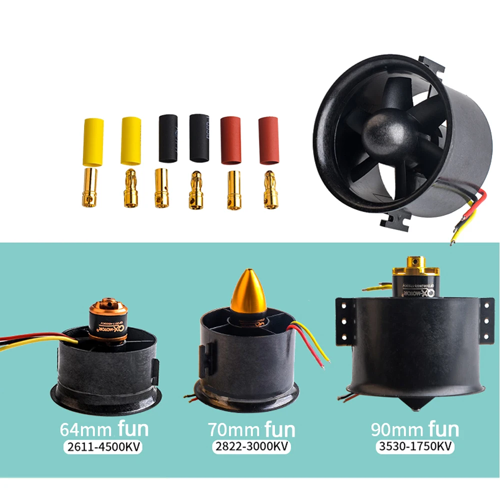 70mm Ducted Fan 3000kv Motor Spindle 4mm 64mm Ducted Fan 4500kv motor 90mm Ducted Fan 1750KV