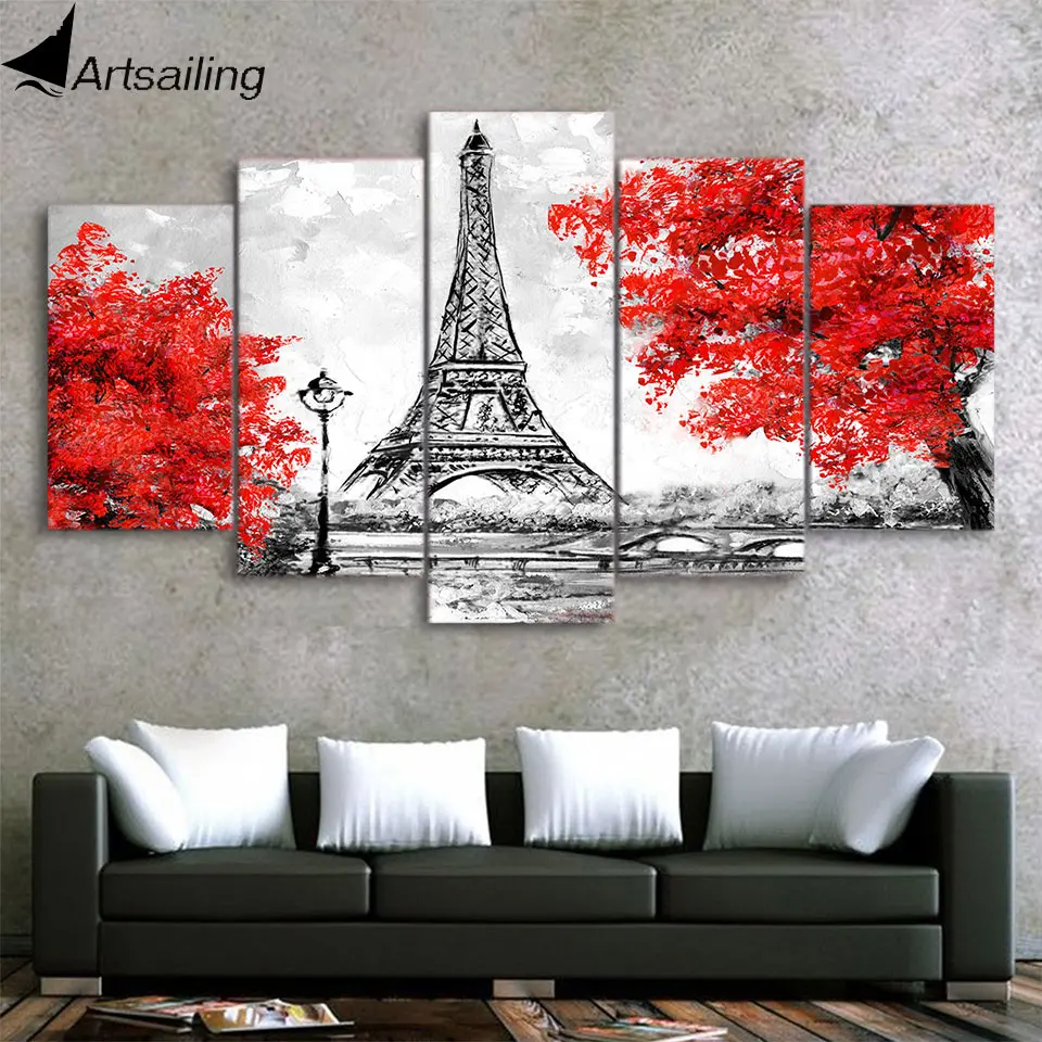 ArtSailing HD печать 5 шт. Холст Искусство Парижская башня высокого качества на