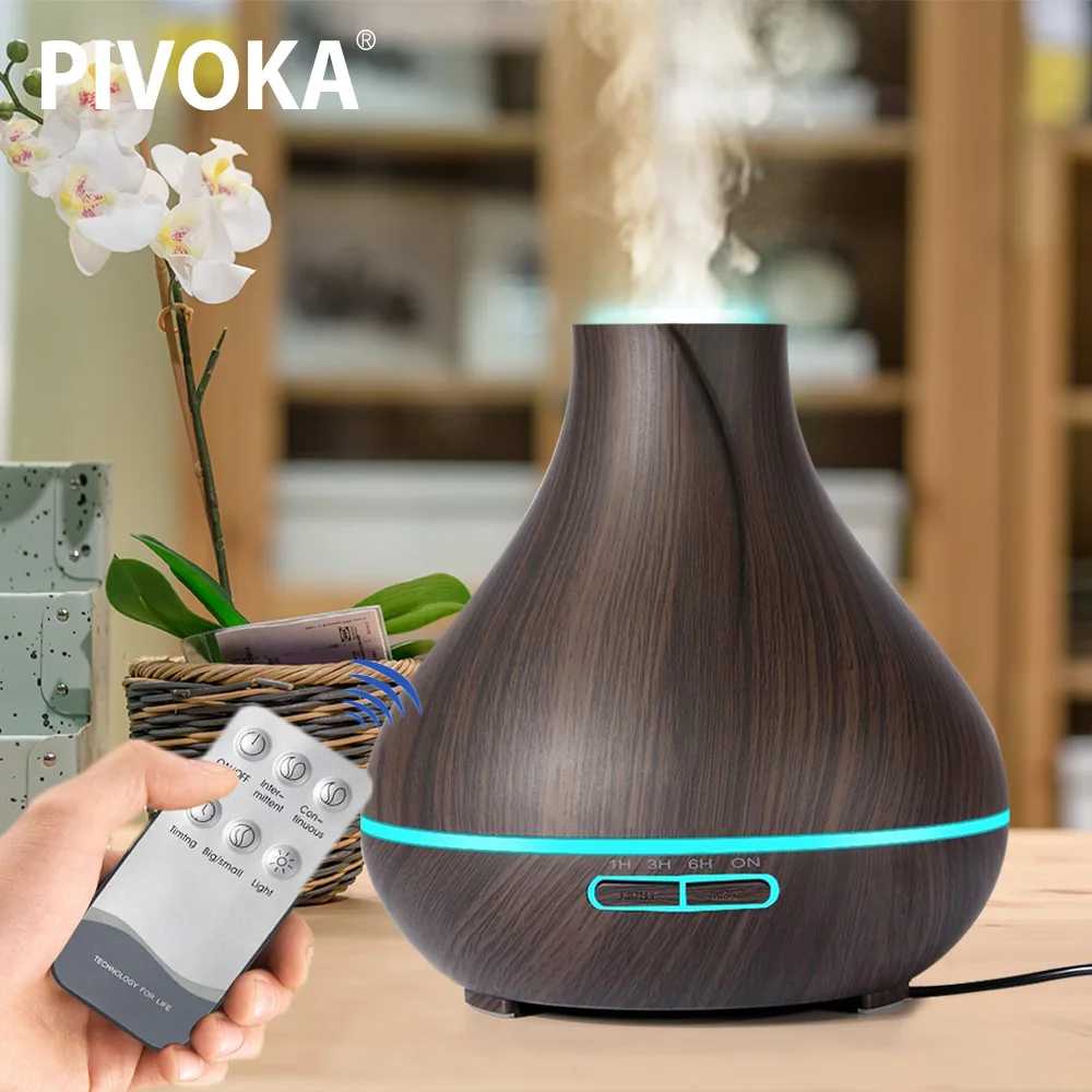 

PIVOKA 400 ml Electric Ultrasonic Air Humidifier LED WoodGrain Essential Oil Aroma Diffuser Eemote Timing Remote Control