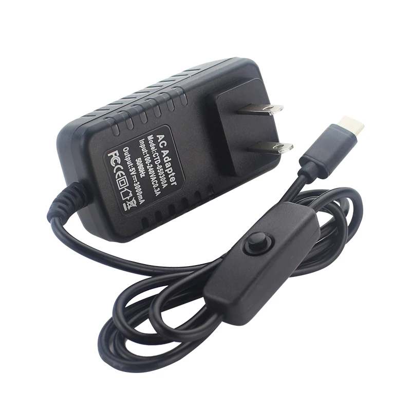 Universal USB Type C Power Adapter with ON/OFF Switch - 5V 3A, Multi-Plug Compatibility
