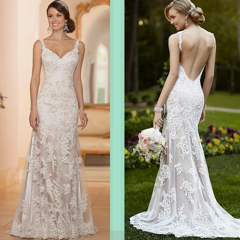 Wedding events Lace organza and tulle simple  V-ne...