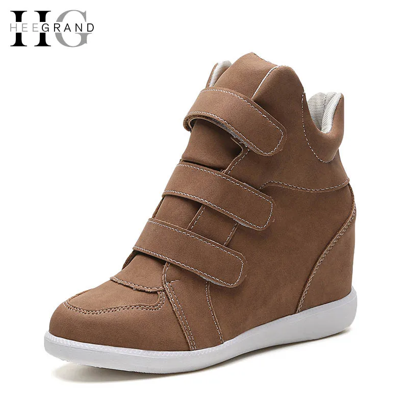 

HEE GRAND Hook & Loop Women Boots Height Increasing Med Heels New Shoes Woman High Quality Casual Hot Sale Boots Woman XWX4923