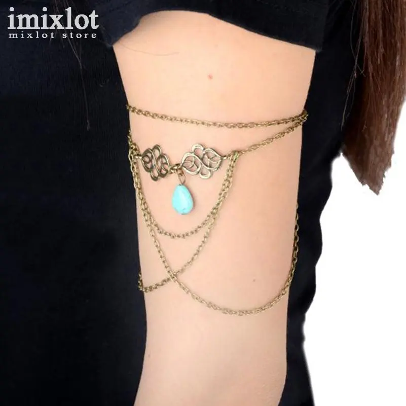 Imixlot Natural Stone Charm Flower Tassel Chain Upper Arm Cuff Armlet