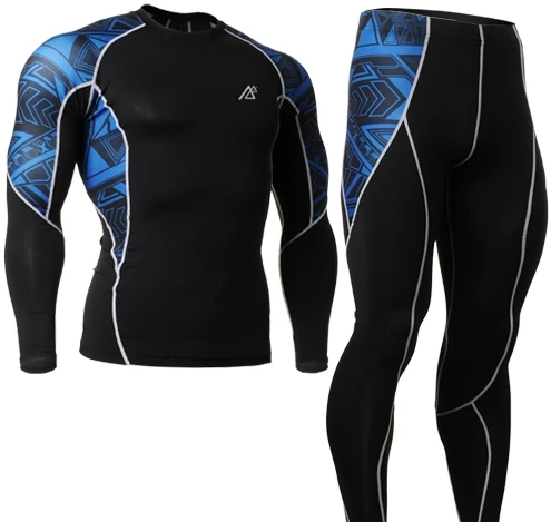 Мужские облегающие комплекты с базовым слоем для бега Мужская рубашка с леопардовым принтом+ Мужские штаны с принтом черепа размер S-4XL - Цвет: Бежевый