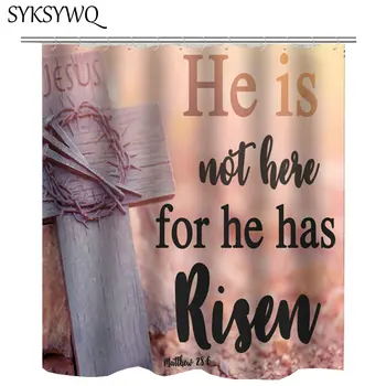 

Jesus Christ Shower Curtain 3D Vintage Wood Cross Rideau De Douche Letters Texts Clock Christian Bathroom Curtain Polyester
