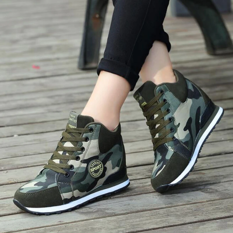 

Tangnest Women Warm Ankle Boots Fashion Lace-up Camouflage Bootie Women Height Increasing Footwear Sneakers Booten XWX7133