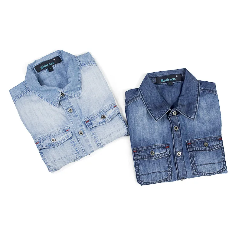 2Boys Denim Shirts Teens Solid Tops Short Sleeve Shirts Pocket Buttons Kids Junior Clothing Children 4-16 Years