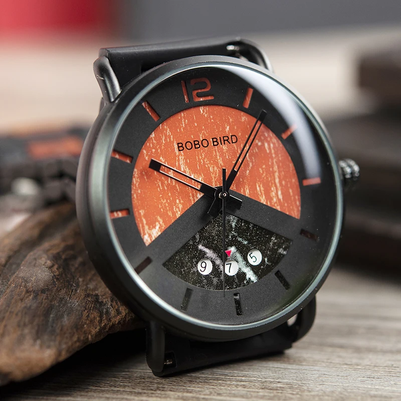 zegarki militarne Men Wood Watch Metal Quartz Watch with Date Display Male relogios masculino