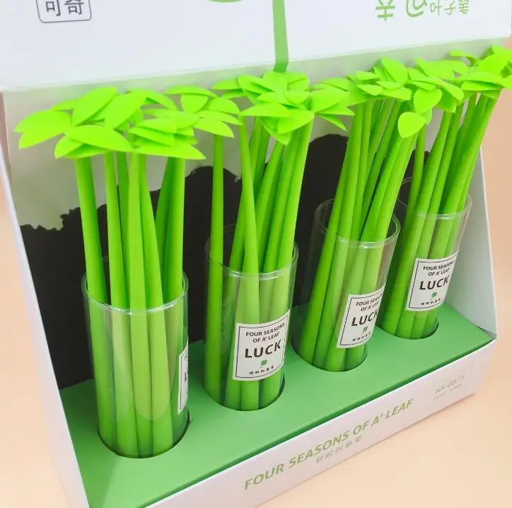 4 шт гелевая ручка Kawaii зеленый двойной лист школьные принадлежности офисные стационарные каваи силиконовые ручки школьные канцелярские гелевые ручки