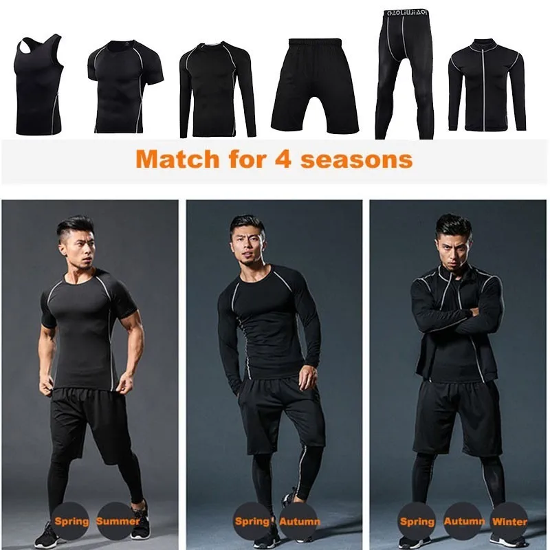 Men Running Sets Compression Sport Suits Quick Dry Workout Clothes Sports Joggers Training Gym Fitness Tracksuits Sportswear Man