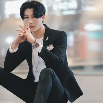 

2019 Autumn Men Suit Long Sleeve Slim Fit Wedding Suit Solid Color Smoking Homme Mariage Costume Homme 2pcs Set Terno Masculino