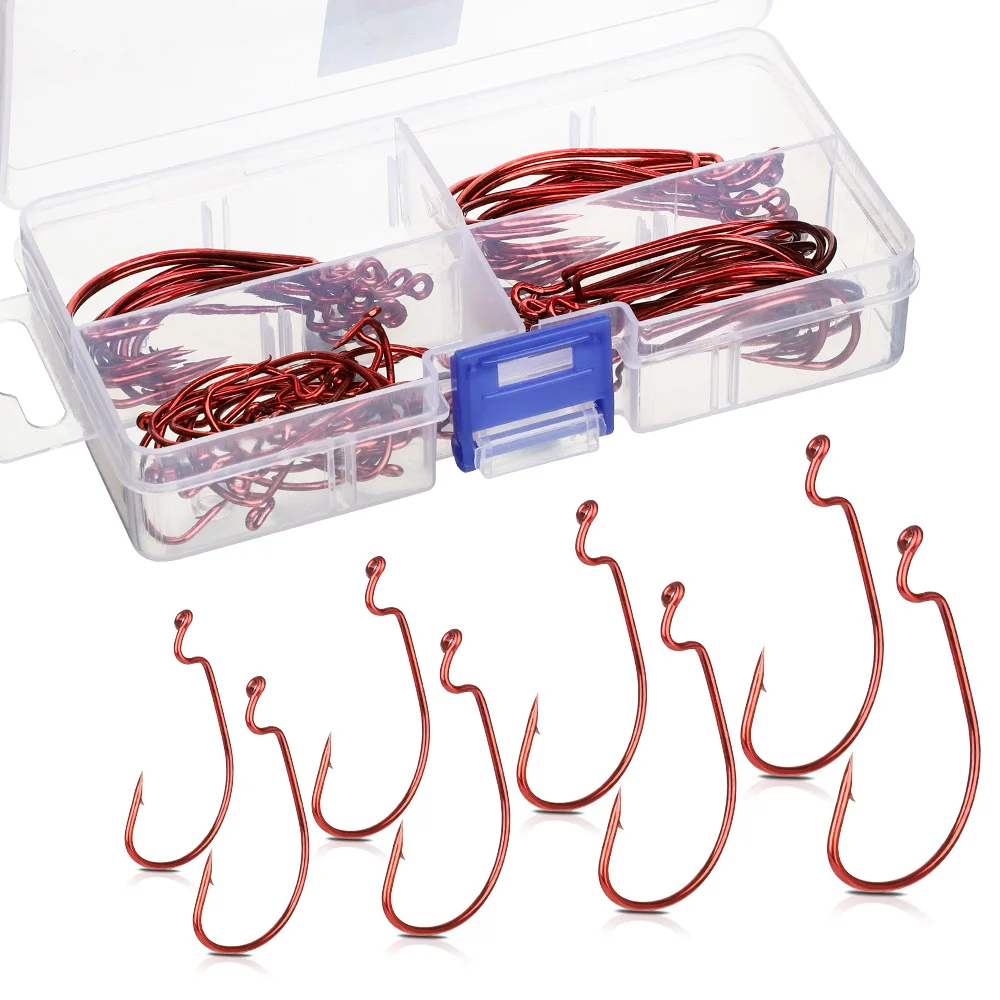 

DONQL 60pcs/ Set Wide Crank Fishing Hooks Mixed Size Offset Fishhook 5/0#-4# Barbed Carp Fishing Hook For Soft Worm Lure