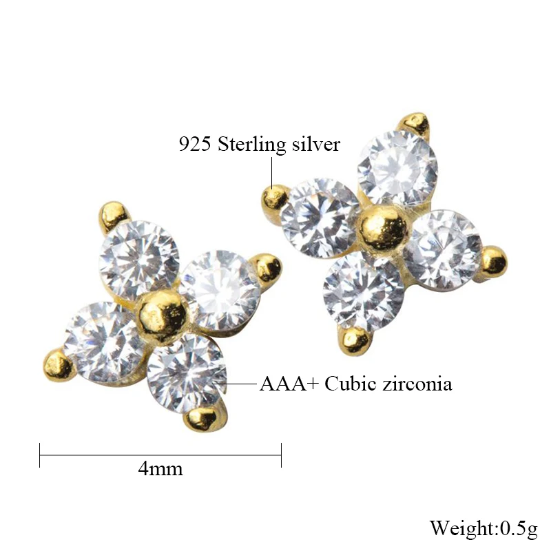 Милые ювелирные изделия, изящные серьги-гвоздики для девушек и женщин, крошечные CZ Цветочные нежные 925 пробы, серебряные маленькие cz серьги-гвоздики в минималистическом стиле