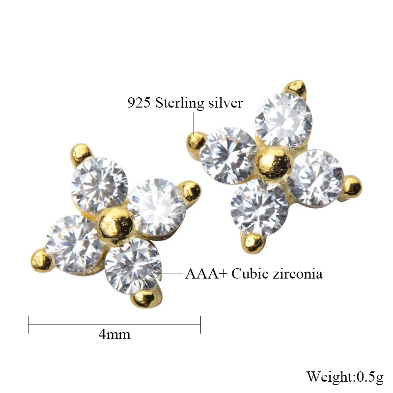 Cute Jewelry Delicate Girl Women Ear Stud Tiny CZ Flower Delicate 925 Sterling Silver Small cz stud minimalist flower earring