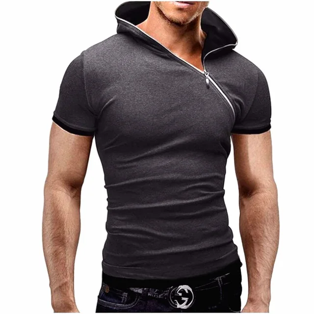 Men'S T Shirt 2016 Brands Fashion Hooded Slant Zip Short Sleeved Tees ...