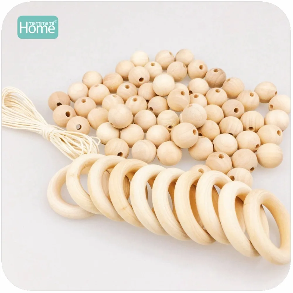 MamimamiHome Drawing Toy Set of 10pc 1 6 Unfinished Wood Rings 50pc 0 65 wooden beads 3