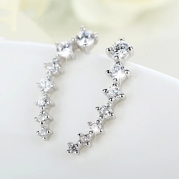 2018 Bling AAA Zirconia Factory Promotion Climber 925 Sterling Silver Long Ear Cuff Stud Earrings For Women Ladies Jewelry Gift Fashion Jewelry