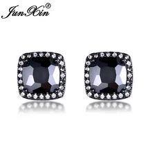JUNXIN Boho 8 мм черный циркон квадратные серьги стержня для Для женщин мужские черные голдфилд белый кристалл мужской женский свадебные серьги CZ