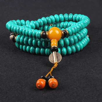

Sennier 6mm 108 natural stone prayer beads bracelet with heaven eyes spacer for Buddhist Meditation women necklace