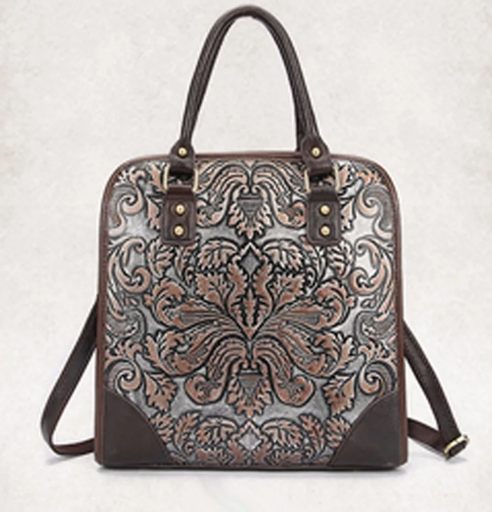 

Women Vintage Trend Leather Embossed Tote Bag Casual Crossbody Messenger Shoulder Bags Famous Brand Cowhide Handbag