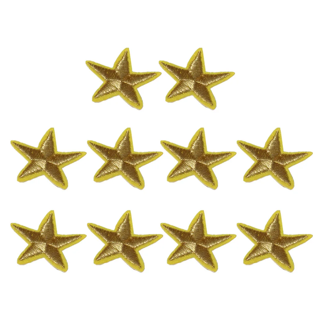 Gold 10 Packs Fabric Stars Iron-On Fabric Transfer Star Patches for Jacket Clothing Hats