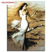 HELLOYOUNG DIY Ручная роспись маслом Танцовщица, изображающая лебедя цифровая живопись по номерам Масляные картины китайские картины-свитки
