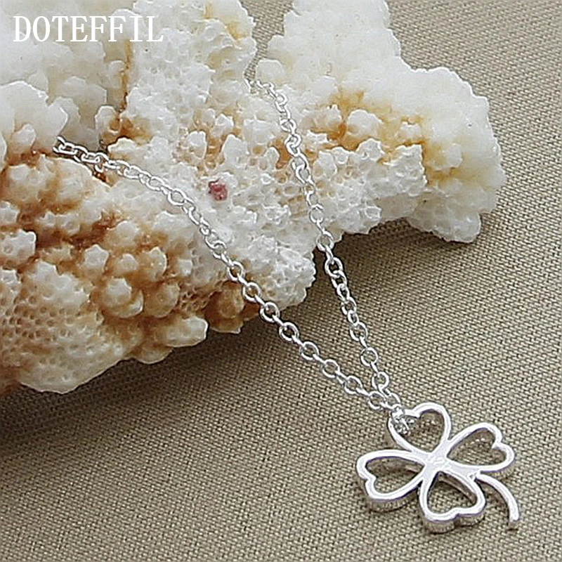 DOTEFFIL 925 Sterling Silver Four Leaves Clover Pendant Necklaces 18 Inch Chain For Mother Woman Jewelry Gift