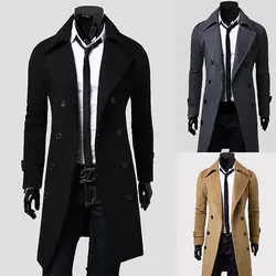 Zogaa 2018 модные зимние осенние мужские Тренч длинные приталенное пальто куртки, ветровки Модная Верхняя одежда Топы мужское шерстяное пальто