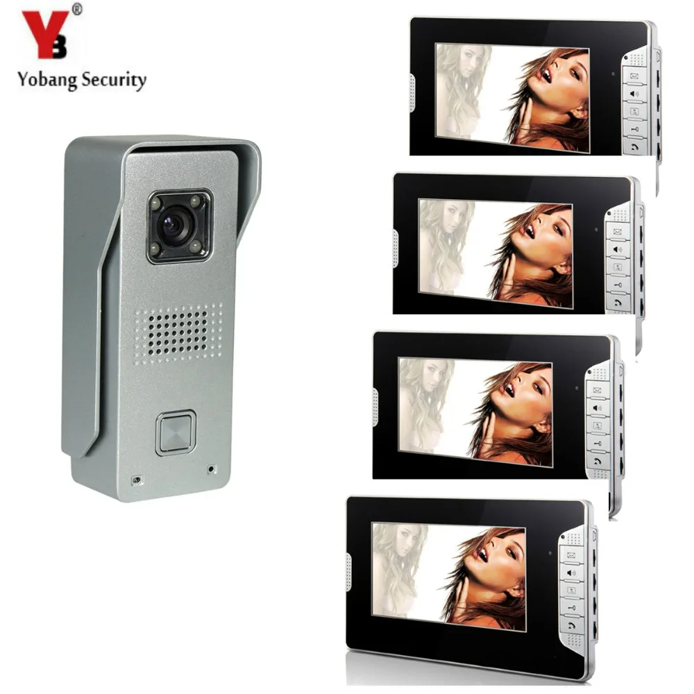

YobangSecurity 7" TFT Color LCD Video Door Phone Visual Intercom Doorbell 1-camera 4-monitor Hands Free IR Camera Night Vision