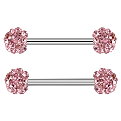 GAGABODY 1 Pair 14G 6 Pairs Nipple Rings Tongue Barbell Crystal Ball Disco Bar 9/16 Inch Silver Nipple Body Piercing 14mm - Окраска металла: Pink